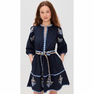 NWT Shoshanna Navy Blue Barkley Mini Dress with Embroidery